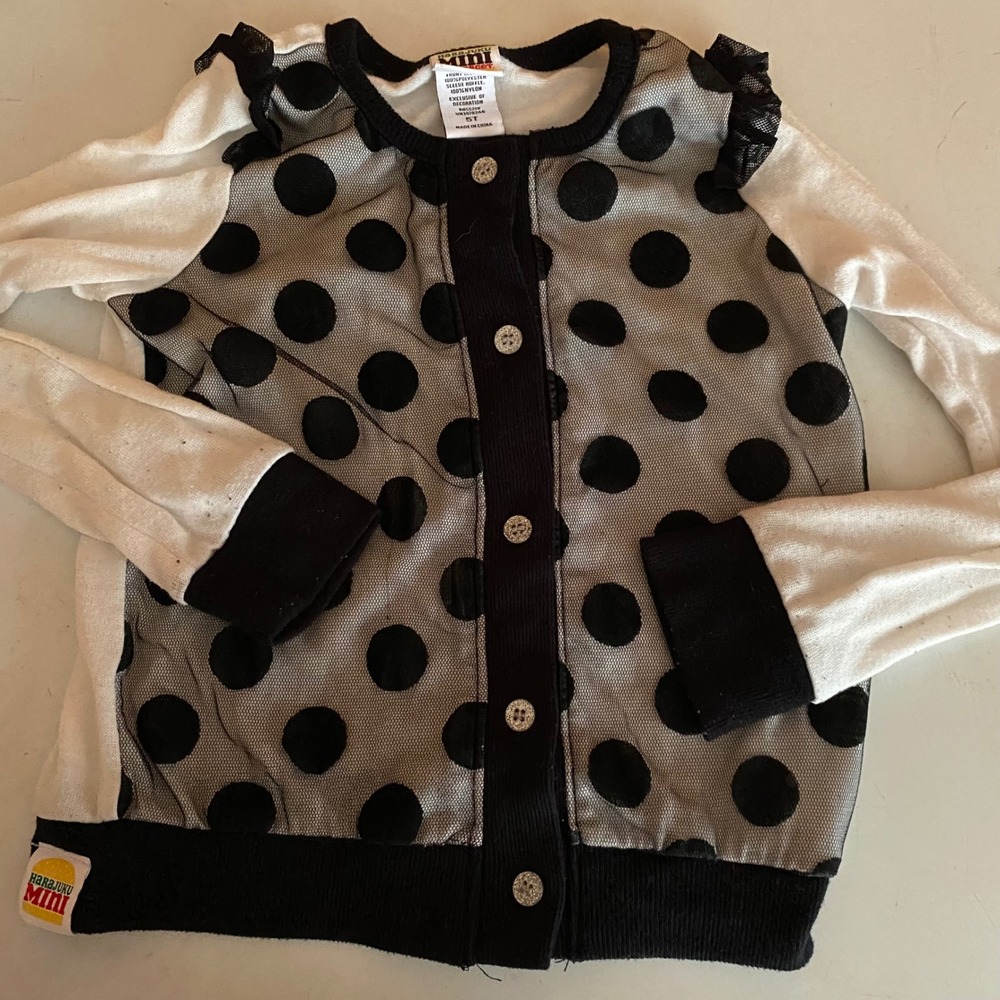 Harajuku Mini for Target Girls Black Polka Dot Tulle Cardigan Sweater Size 5T